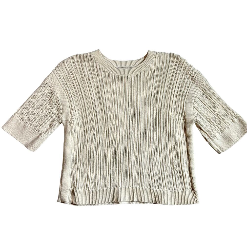 Banana Republic Oversized Open-Stitch Sweater M Cream Off White Boho Minimalist
